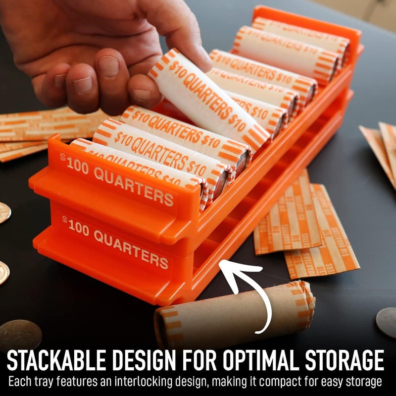 Nadex Heavy Duty Quarter Coin Trays with Wrappers - Holds Up to $100 in Quarters Per Tray – Stackable Organizer for Coin Rolls and Loose Change - for Retail, Business, Personal Use - 4 Quarter Trays - Image 3
